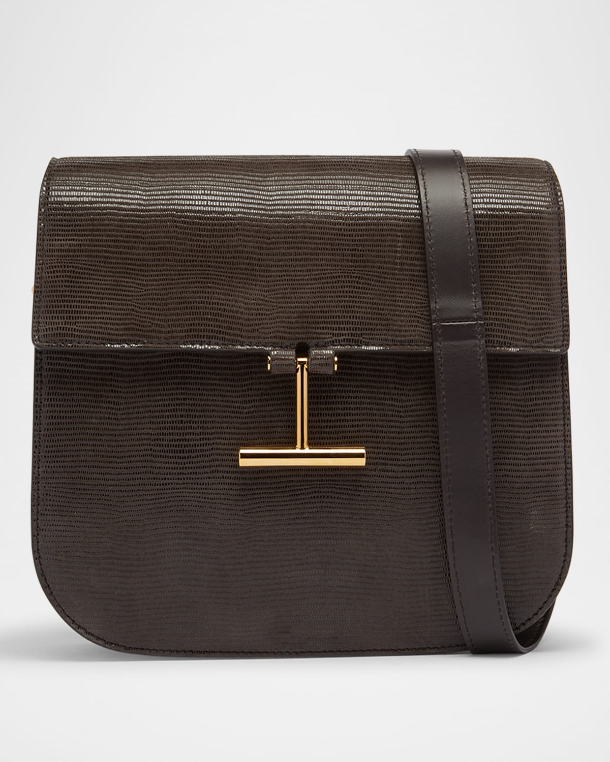 Tom Ford Tara Medium Crossbody Bag In Lizard-embossed Suede And Leather In Chocolate