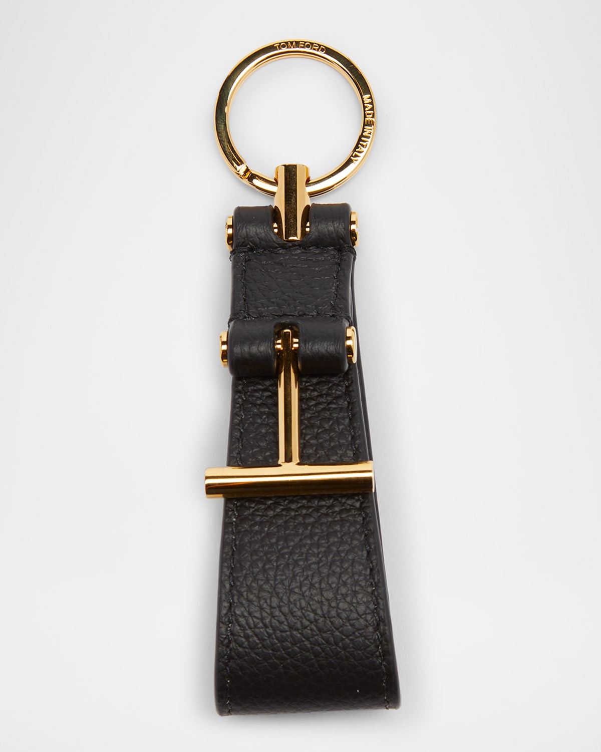 Tom Ford Keyring Holder In Grain Leather In Black