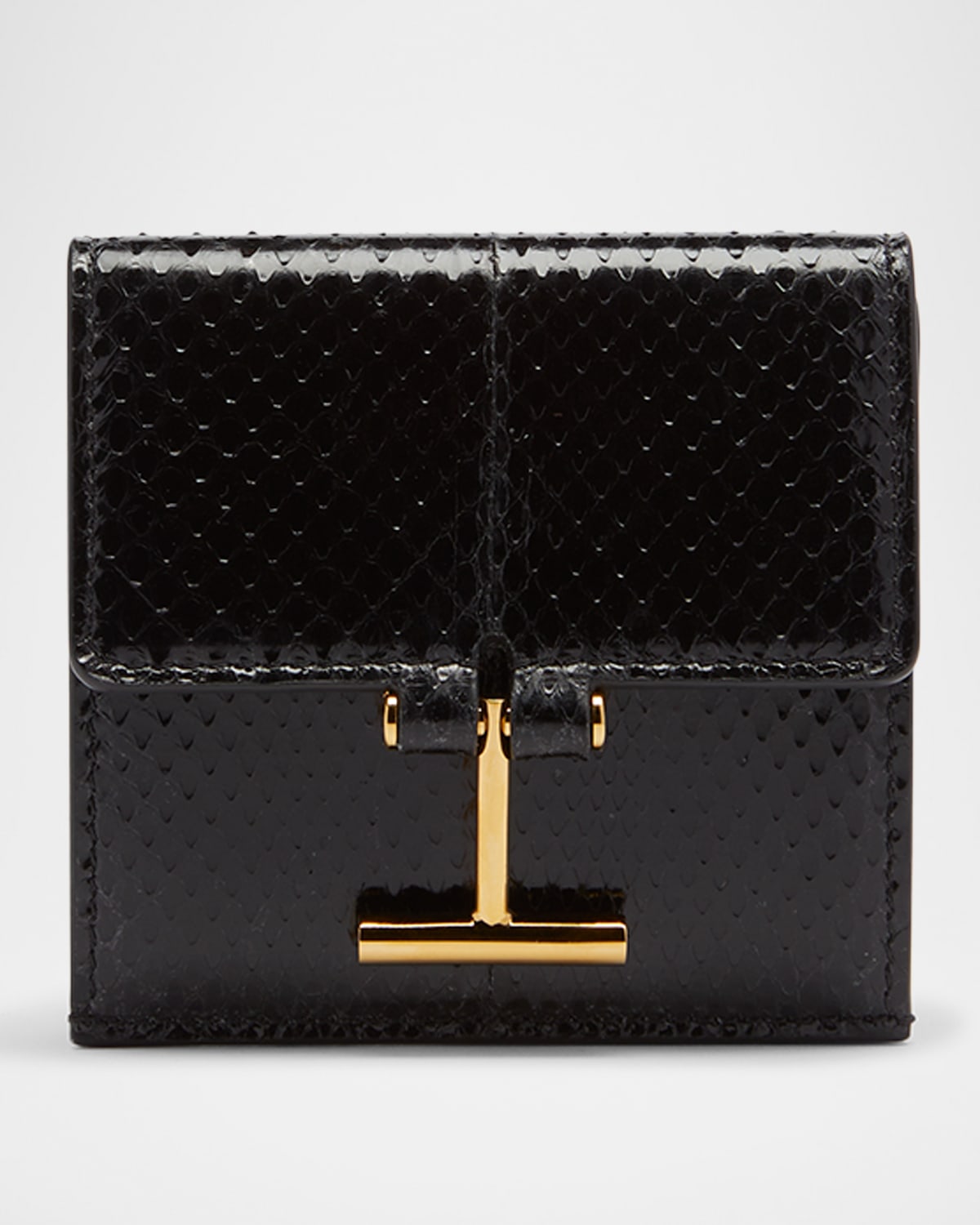 Tom Ford Black Grain Leather Tara Compact Wallet In Black
