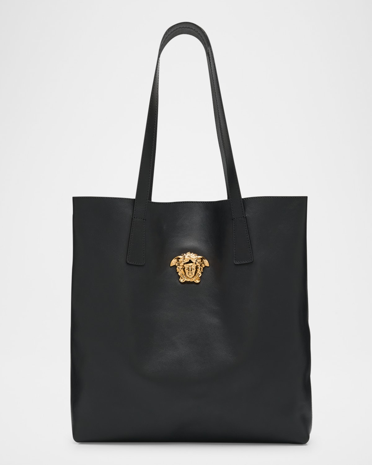 Versace La Medusa North-south Leather Tote Bag In Black
