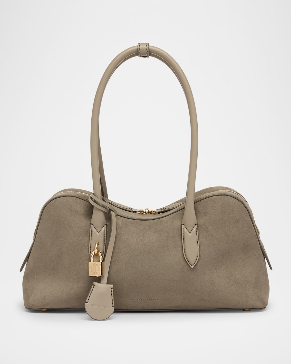 Stella Mccartney Zip Vegan Suede Shoulder Bag In Khaki