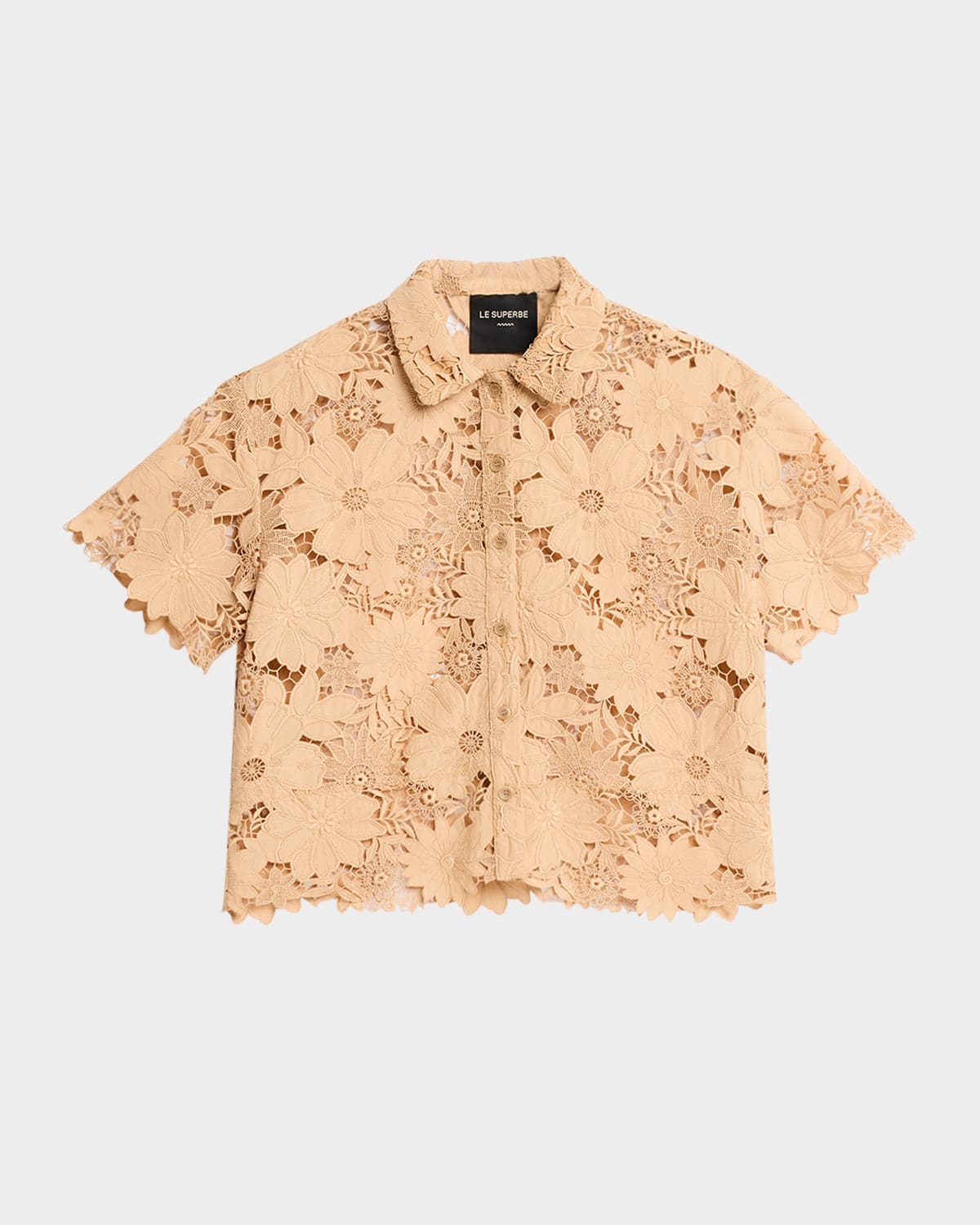 Suntan Short-Sleeve Lace Camp Shirt