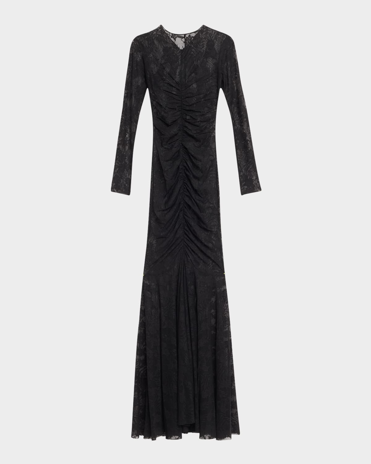 Norma Kamali Shirred Floral Lace Fishtail Gown In Black