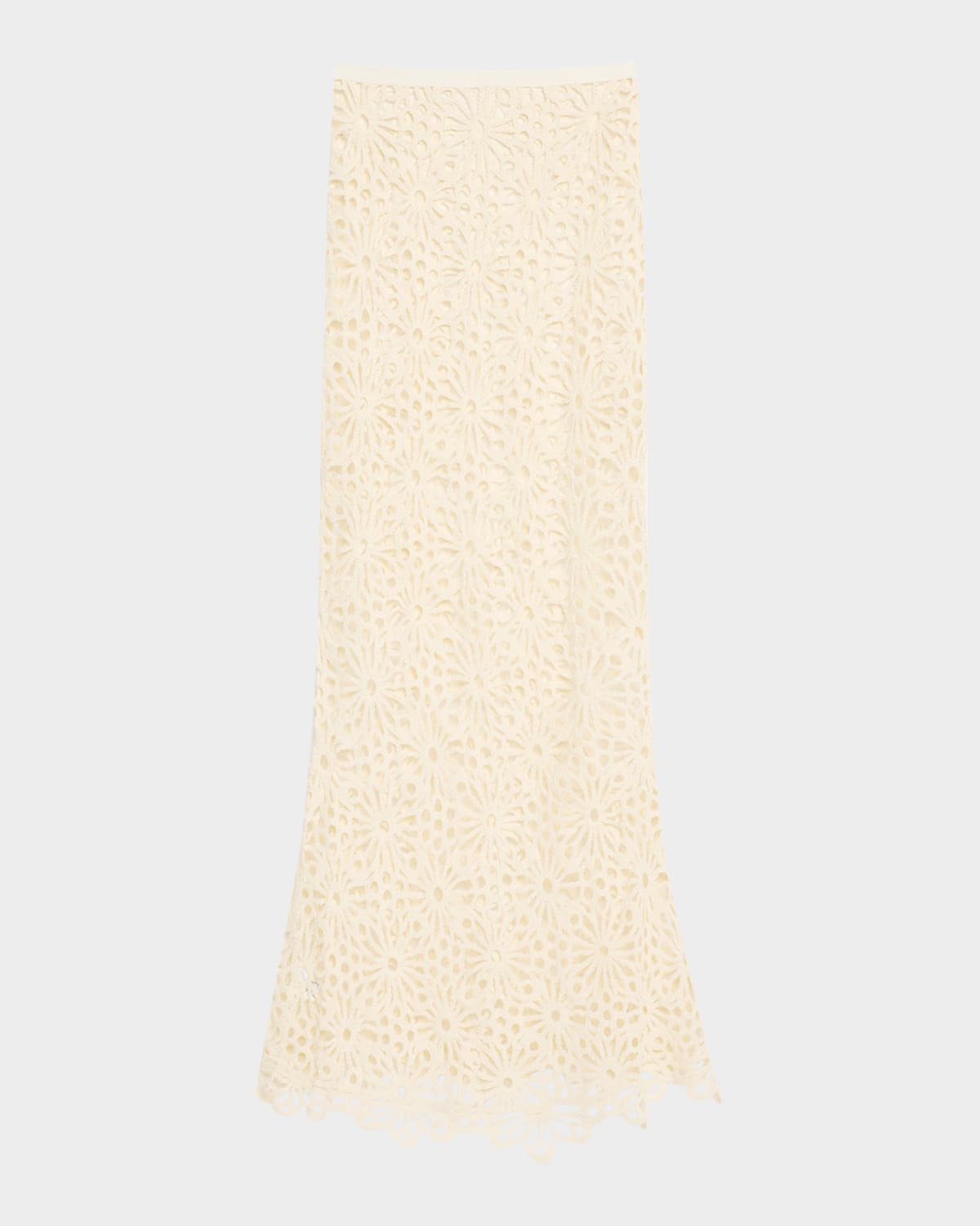 Norma Kamali Obie Stretch Crepe-trimmed Open-knit Cotton-blend Maxi Skirt In Cream