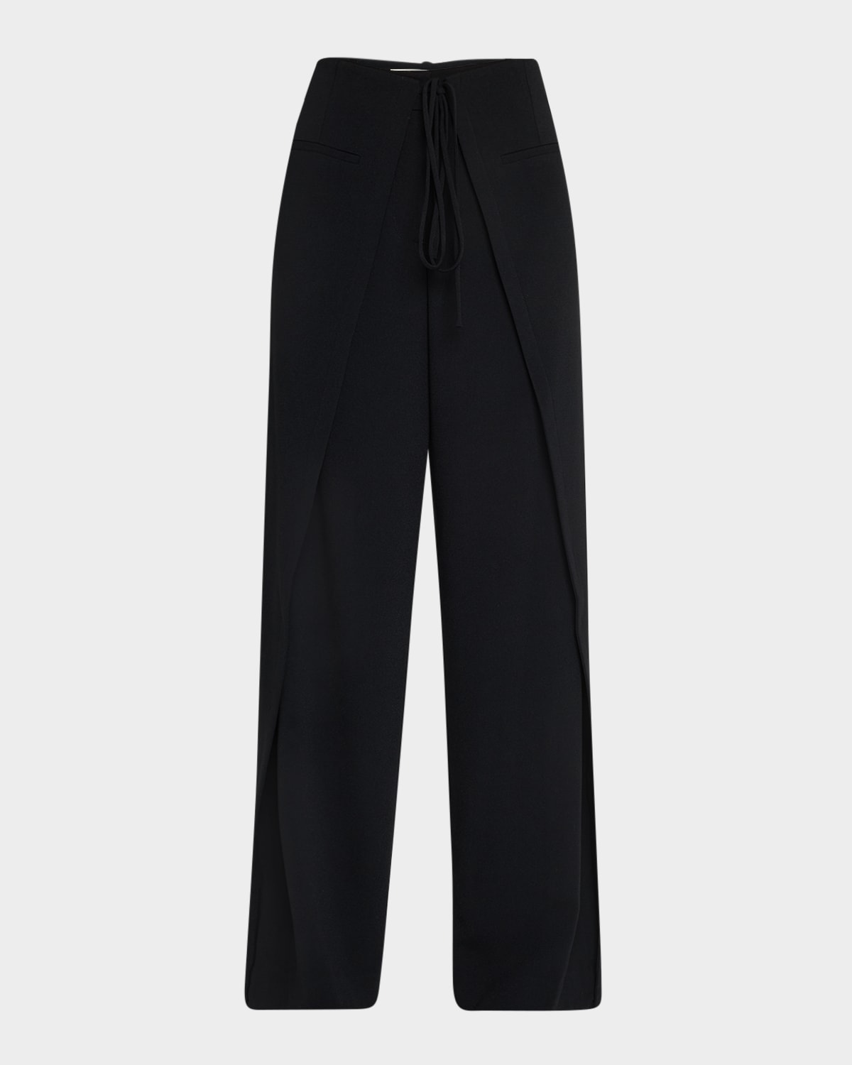 Overlap Soft Crepe Straight-Leg Pants
