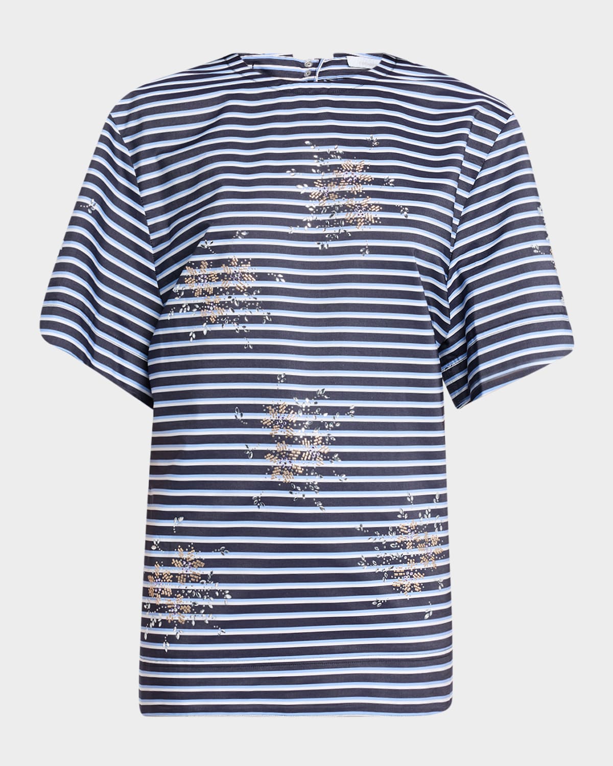 RABANNE EMBELLISHED STRIPED SHORT-SLEEVE BACKLESS T-SHIRT 