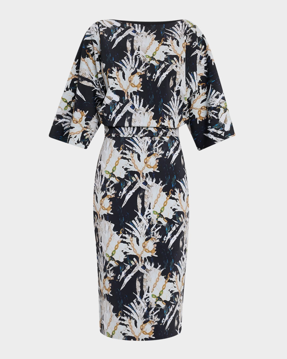 Chiara Boni La Petite Robe Abstract-print Blouson Midi Dress In Il Mare Coral Bk Wh
