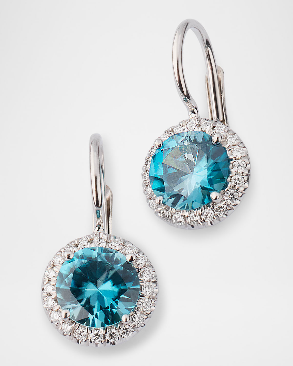 18K White Gold Round Zircon and Diamond Earrings
