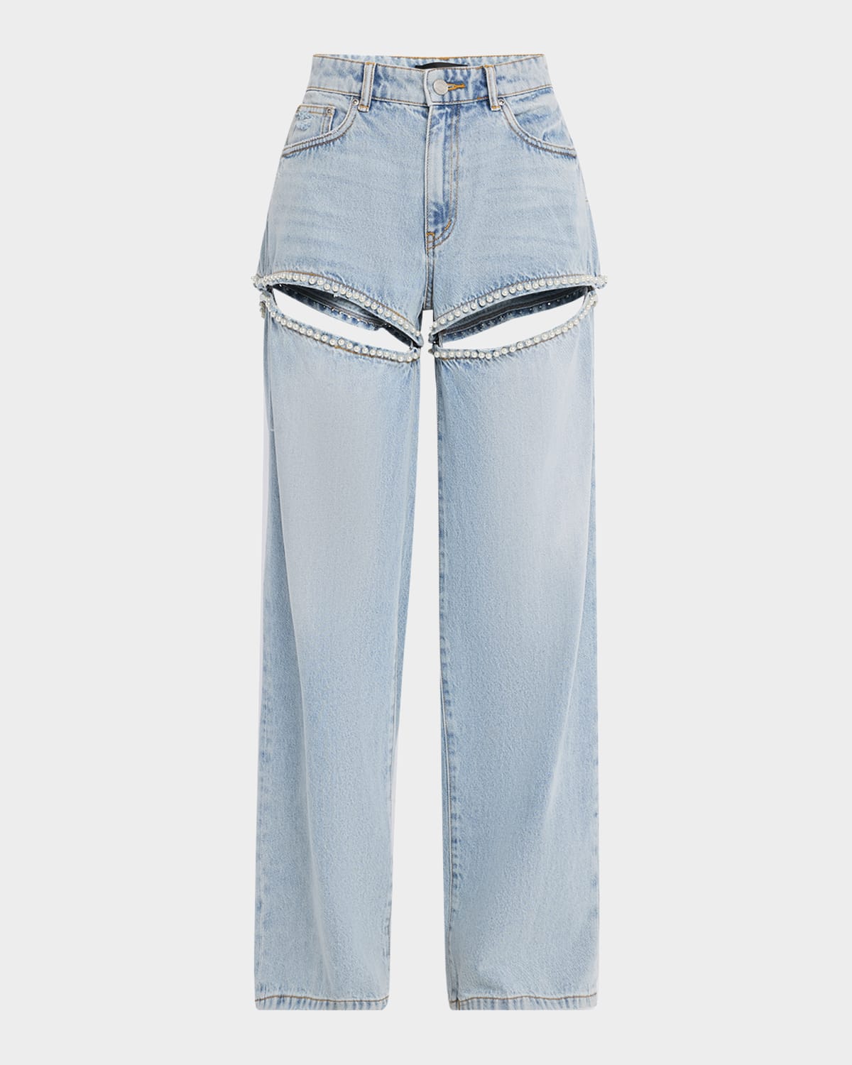 Wide-Leg Cut-Out Pearl Jeans