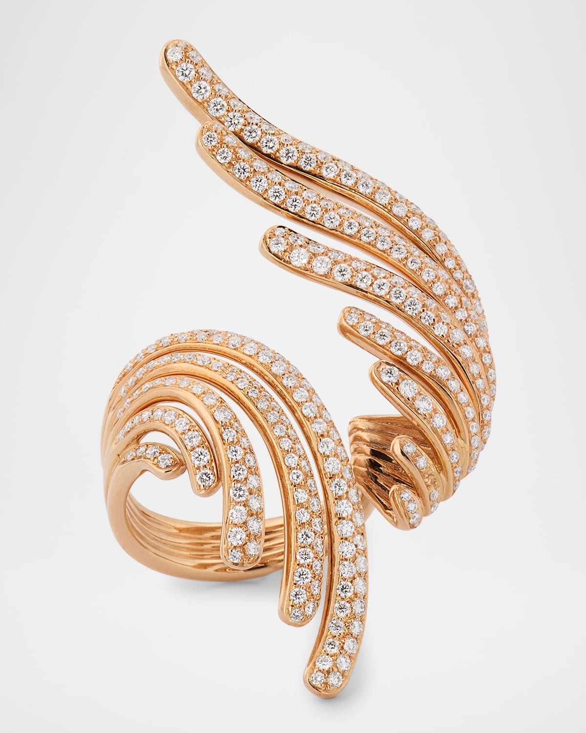 18K Rose Gold Curved Swan Ring with Diamonds, Size 7.5