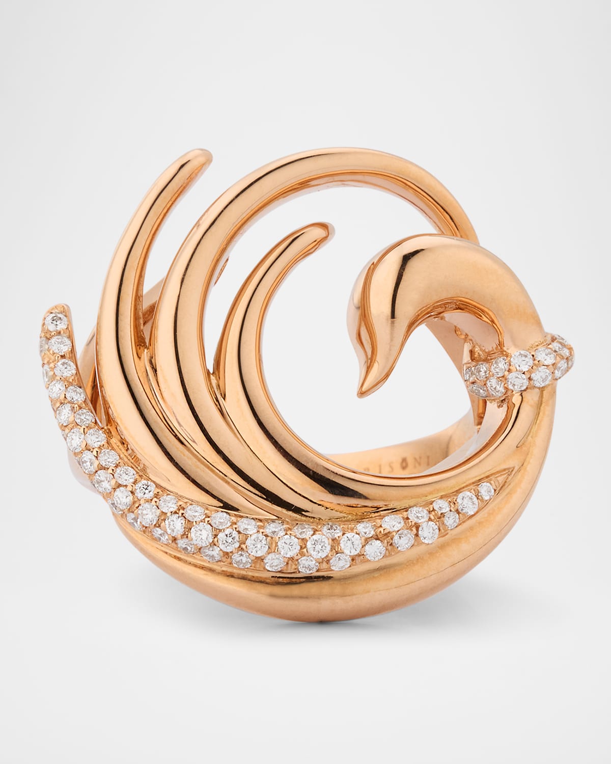 18K Rose Gold Swan Statement Ring with Diamonds, Size 7