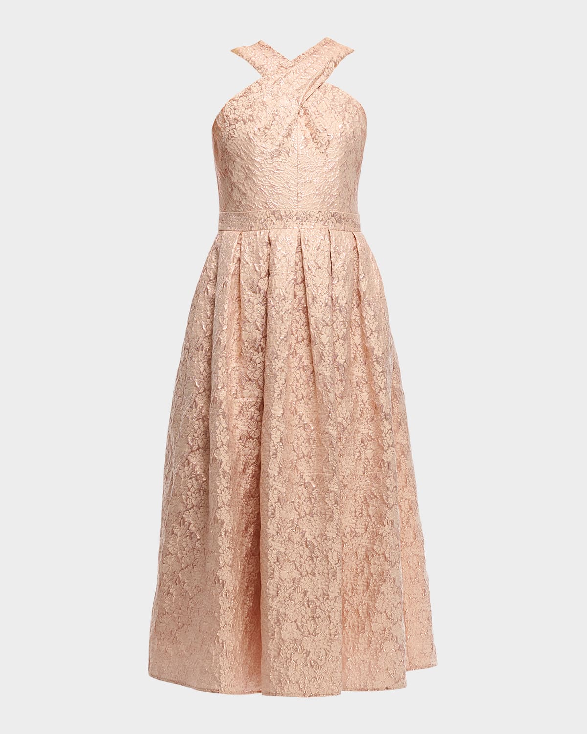 Ivanna Pleated Metallic Jacquard Midi Dress