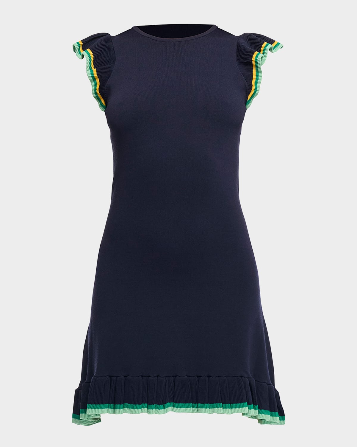 Shoshanna Jessie Ruffle Knit Mini Dress In Navy Multi