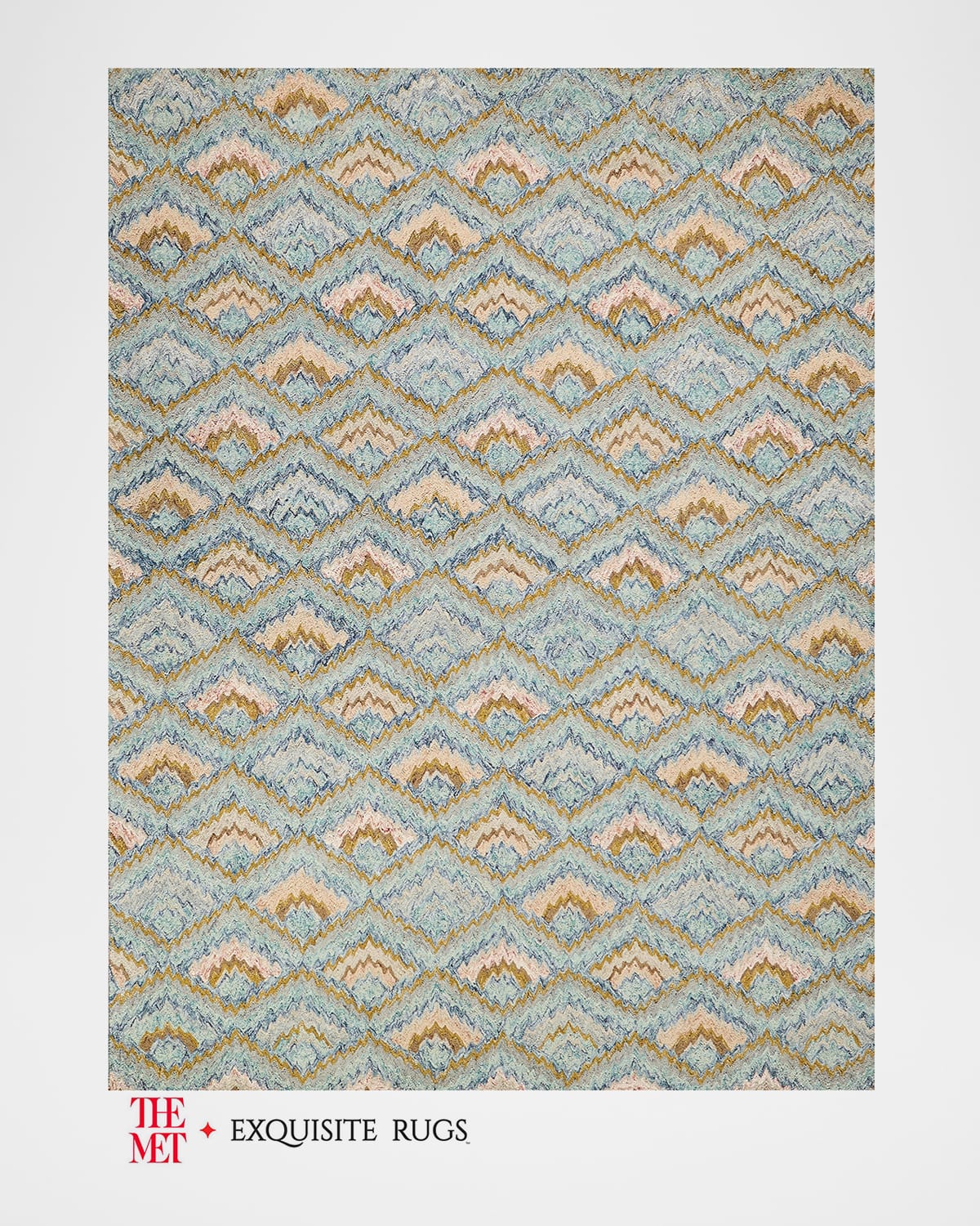 Exquisite Rugs X The Met Bargello Hand-tufted Light Blue Multi Rug, 12' X 15' In Light Blue/multi
