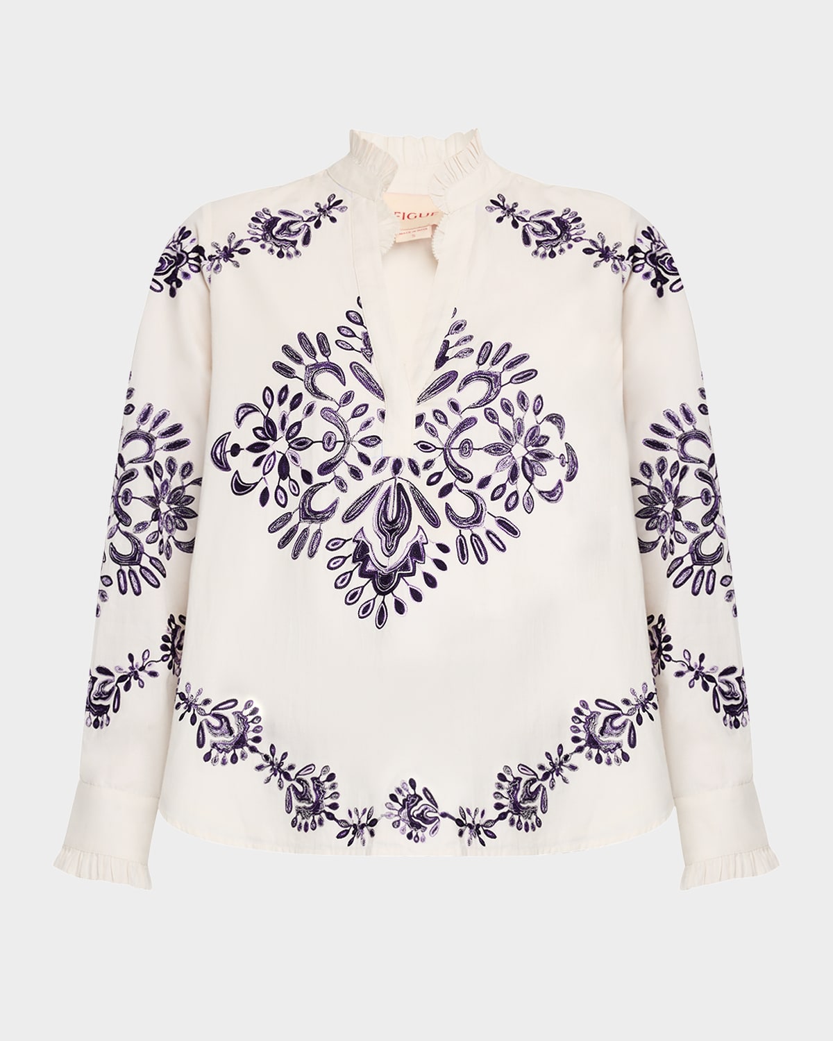 Celestina Embroidered Ruffle Long-Sleeve Top