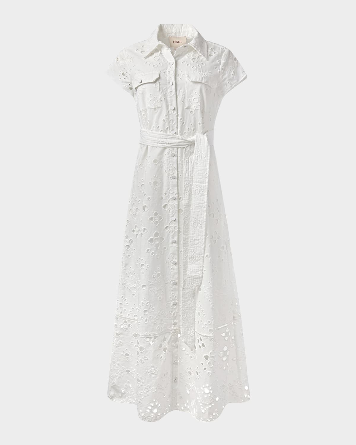 Mykonos Eyelet Embroidered Maxi Shirtdress With Belt