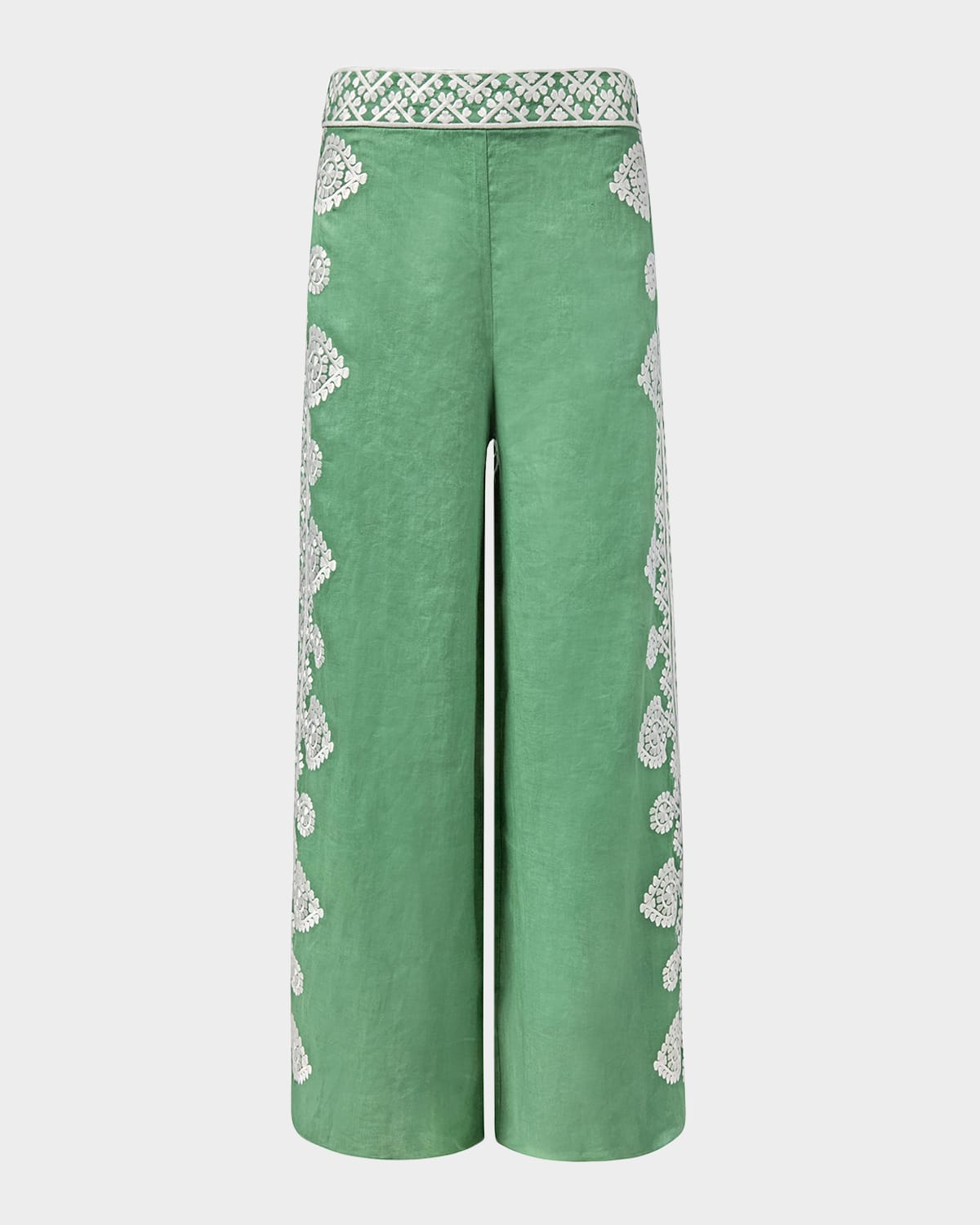Noemie Embroidered Linen Wide-Leg Pants