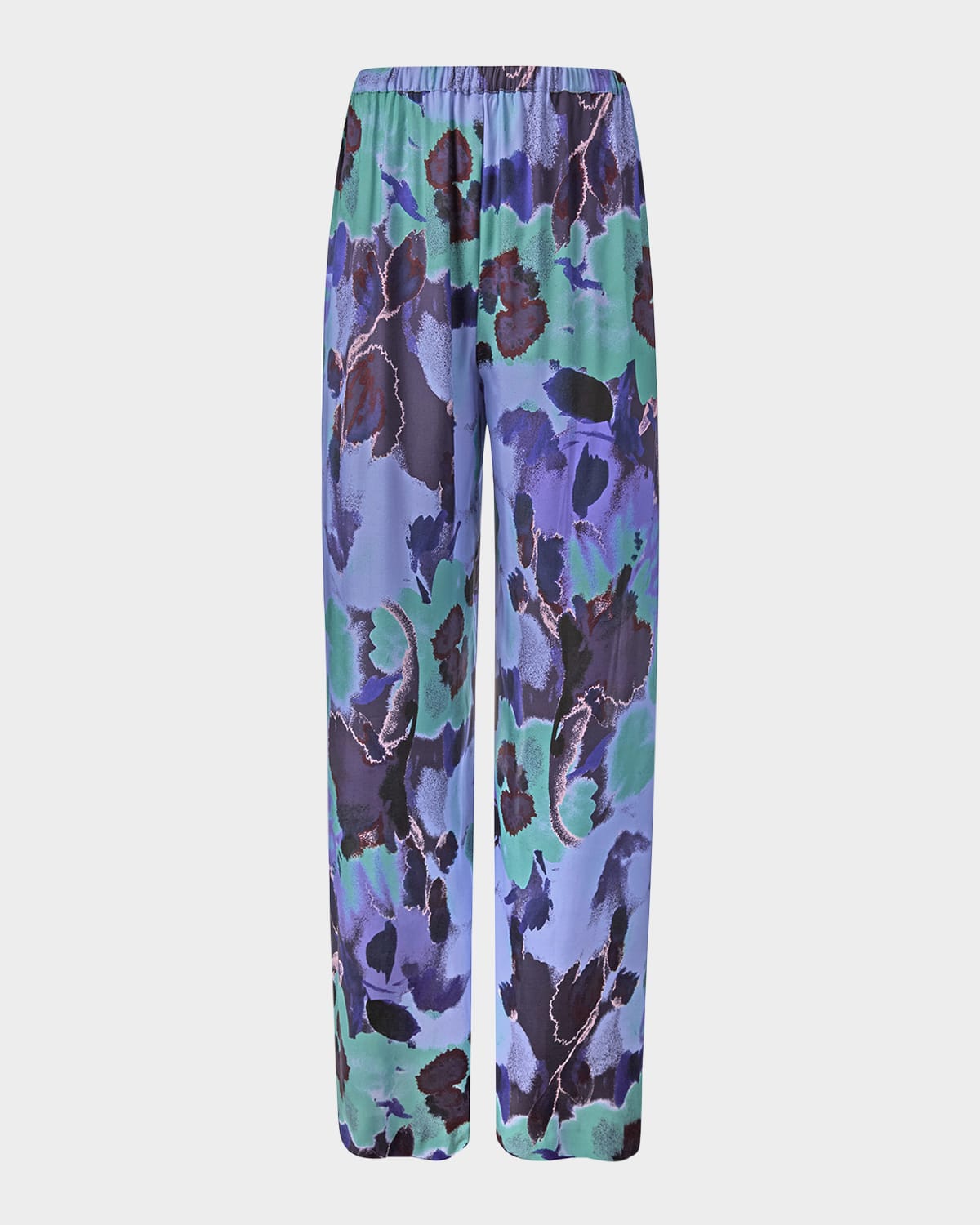 FIGUE DEVON FLORAL SILK WIDE-LEG PULL-ON PANTS 