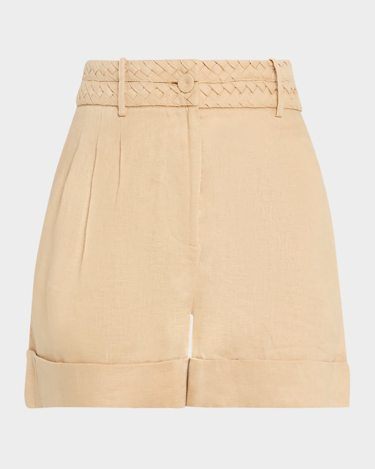 FIGUE UMA BRAIDED PLEATED LINEN SHORTS 