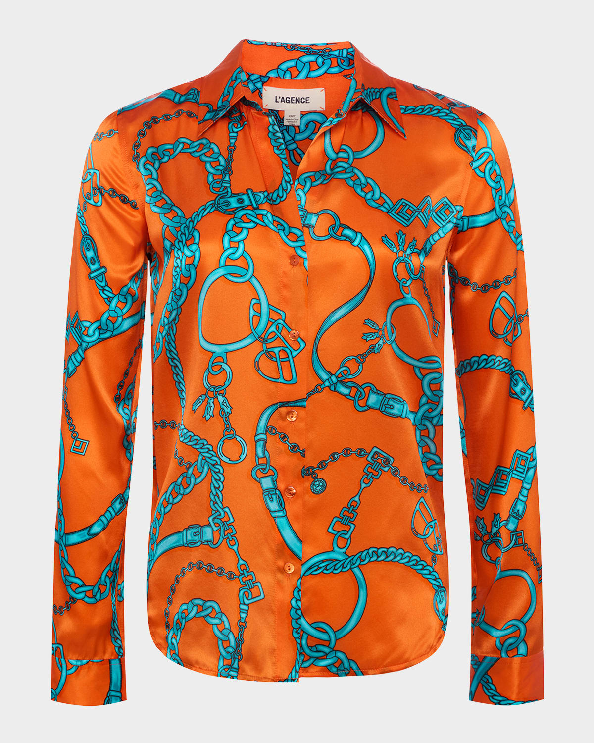 L Agence Buckle Chain Tyler Silk Blouse In Orangeteal Buckle Chain