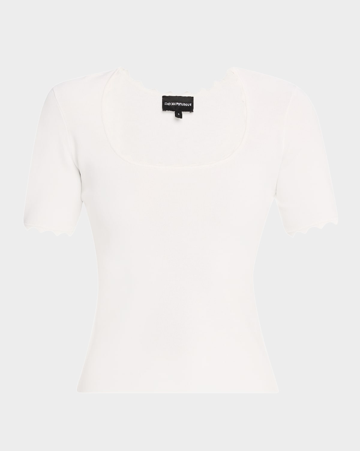 EMPORIO ARMANI SCALLOPED SCOOP-NECK STRETCH MILANO BLOUSE 
