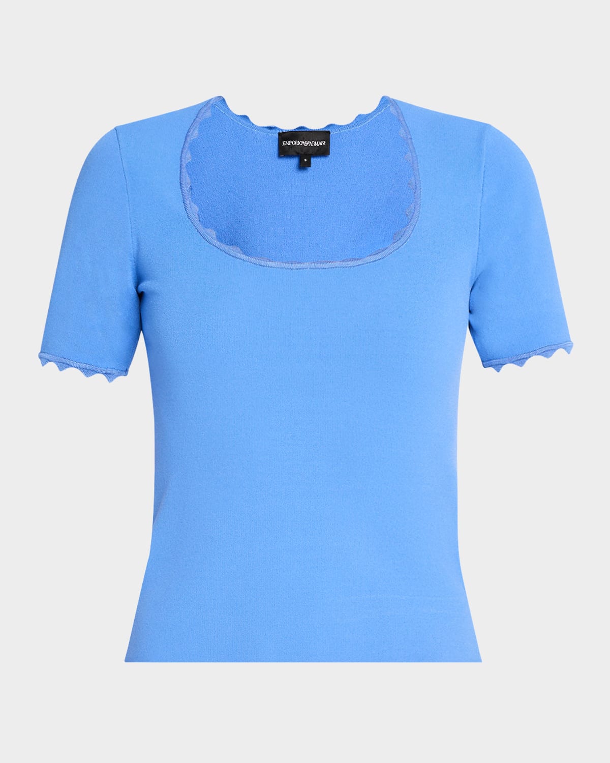 EMPORIO ARMANI SCALLOPED SCOOP-NECK STRETCH MILANO BLOUSE 