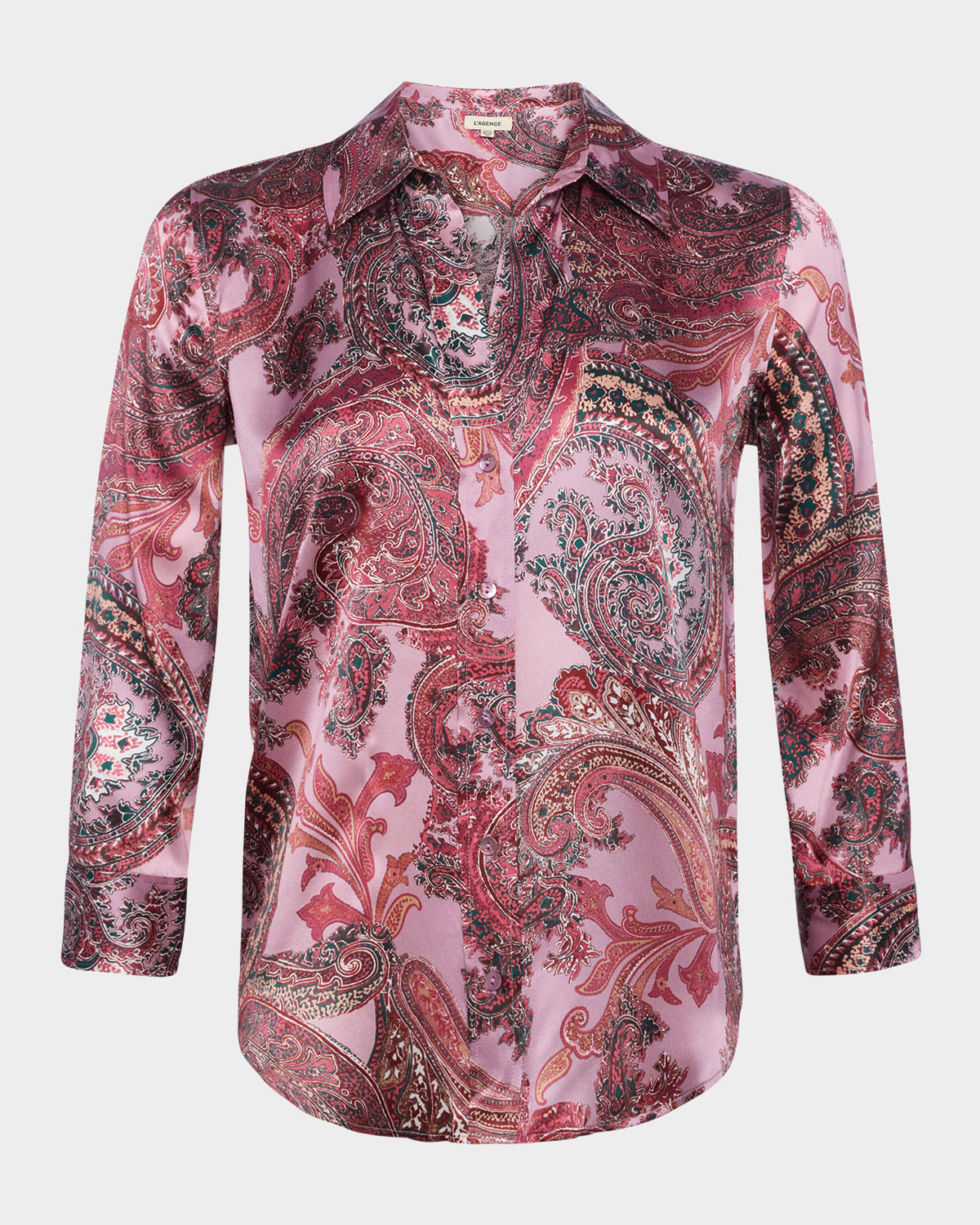 L Agence Dani Silk Button-front Blouse In Mauve Mlt French Psly