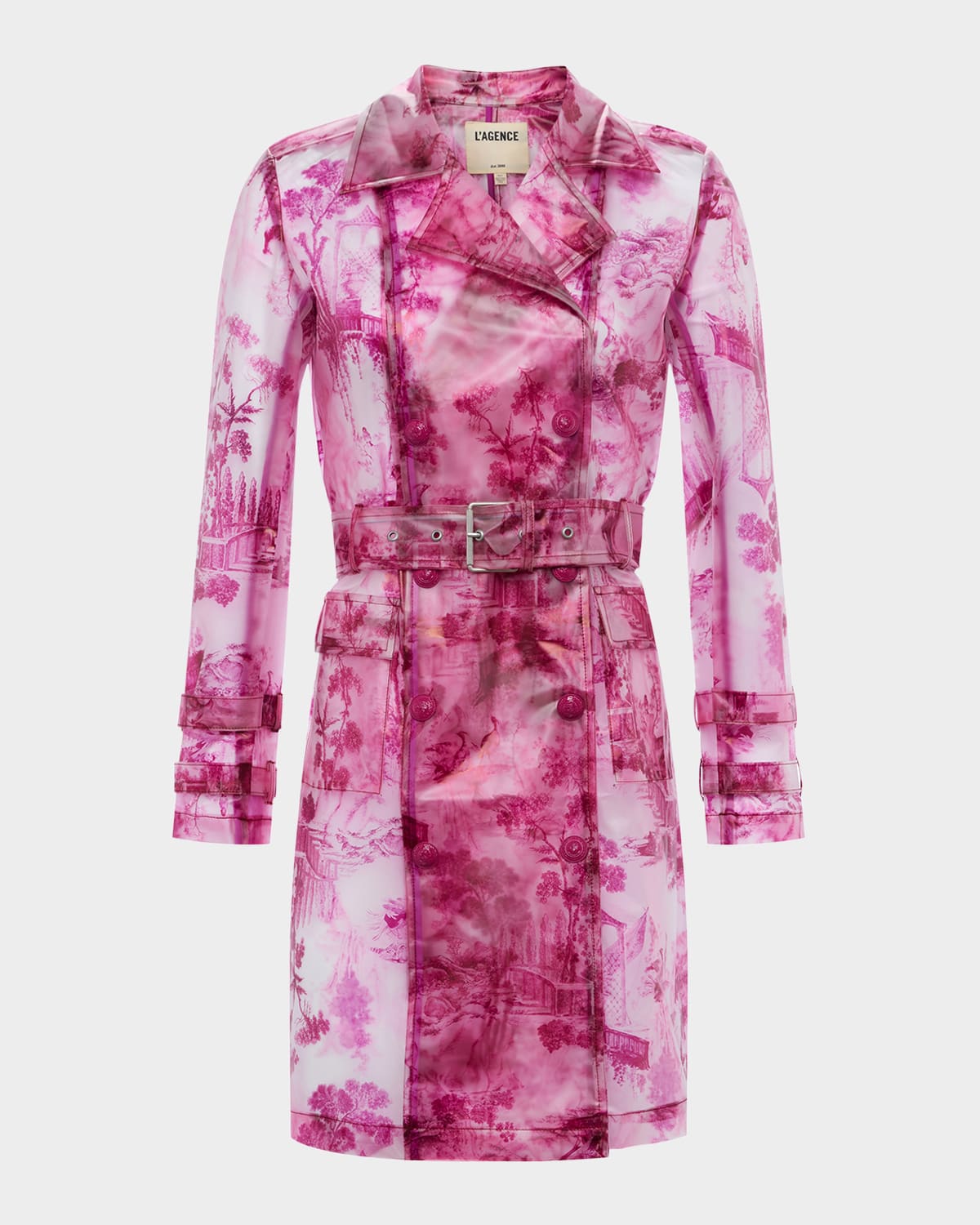 Shop L Agence Safiya Transparent Raincoat In Whitepink Lrg Porcelain Toile