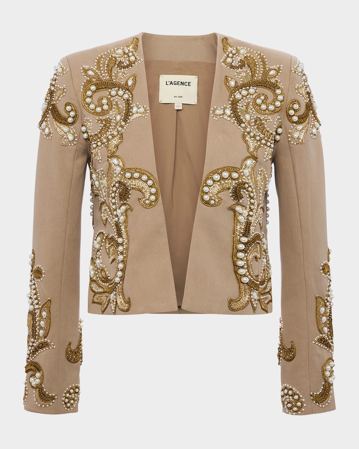 L Agence Remini Embroidered Jacket In Dark Cappuccino