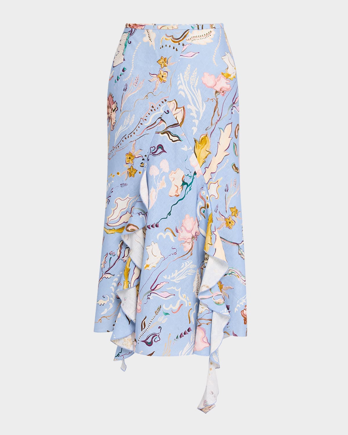 Dorothee Schumacher Floral Power Printed Ruffle Midi Skirt In Wicked Flower Blue