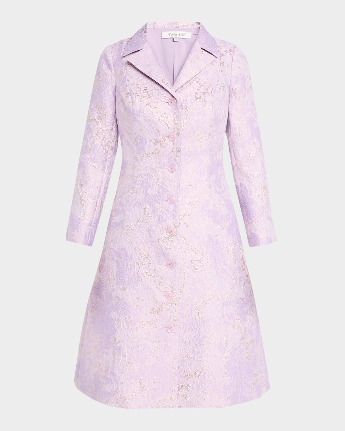 Rickie Freeman For Teri Jon A-line Metallic Jacquard Coat Dress In Lav Gold