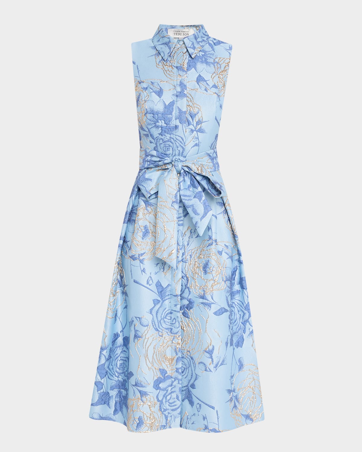 Metallic Floral Jacquard Midi Shirtdress