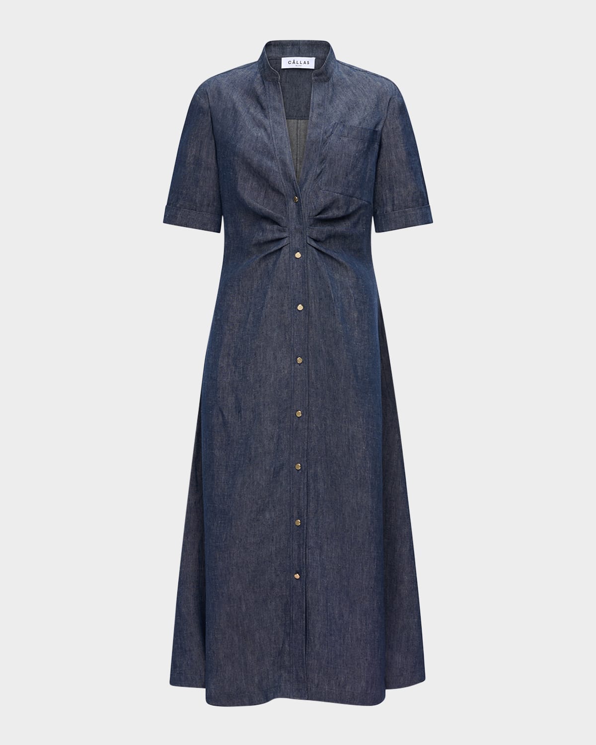 Noor V-Neck Button Denim Midi Shirtdress