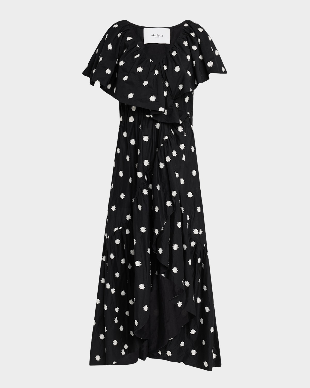 Loris Embroidered Ruffle Midi Dress