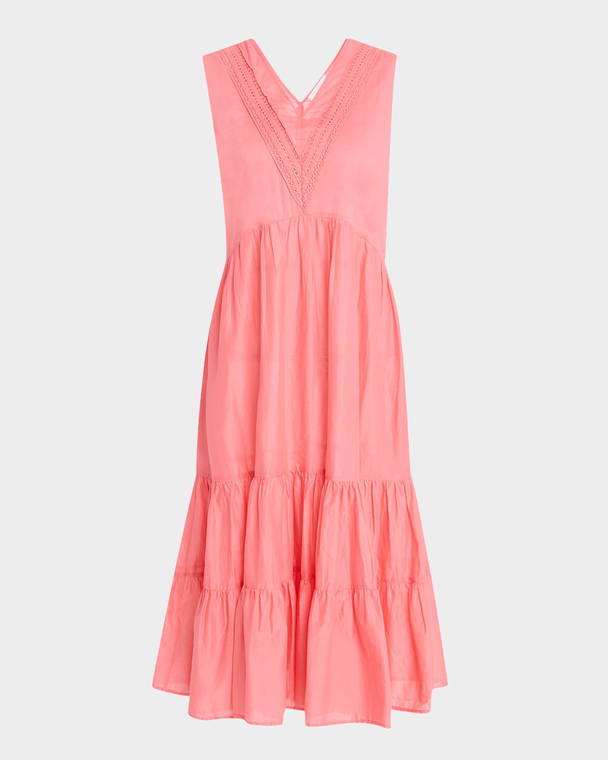 Marisa Tiered Lace-Trim Cotton Midi Dress