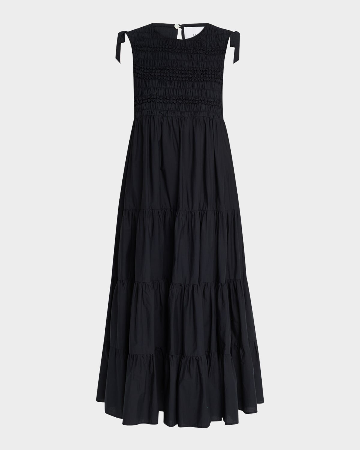Merlette Mirella Sleeveless Smocked Cotton Midi Dress In Black