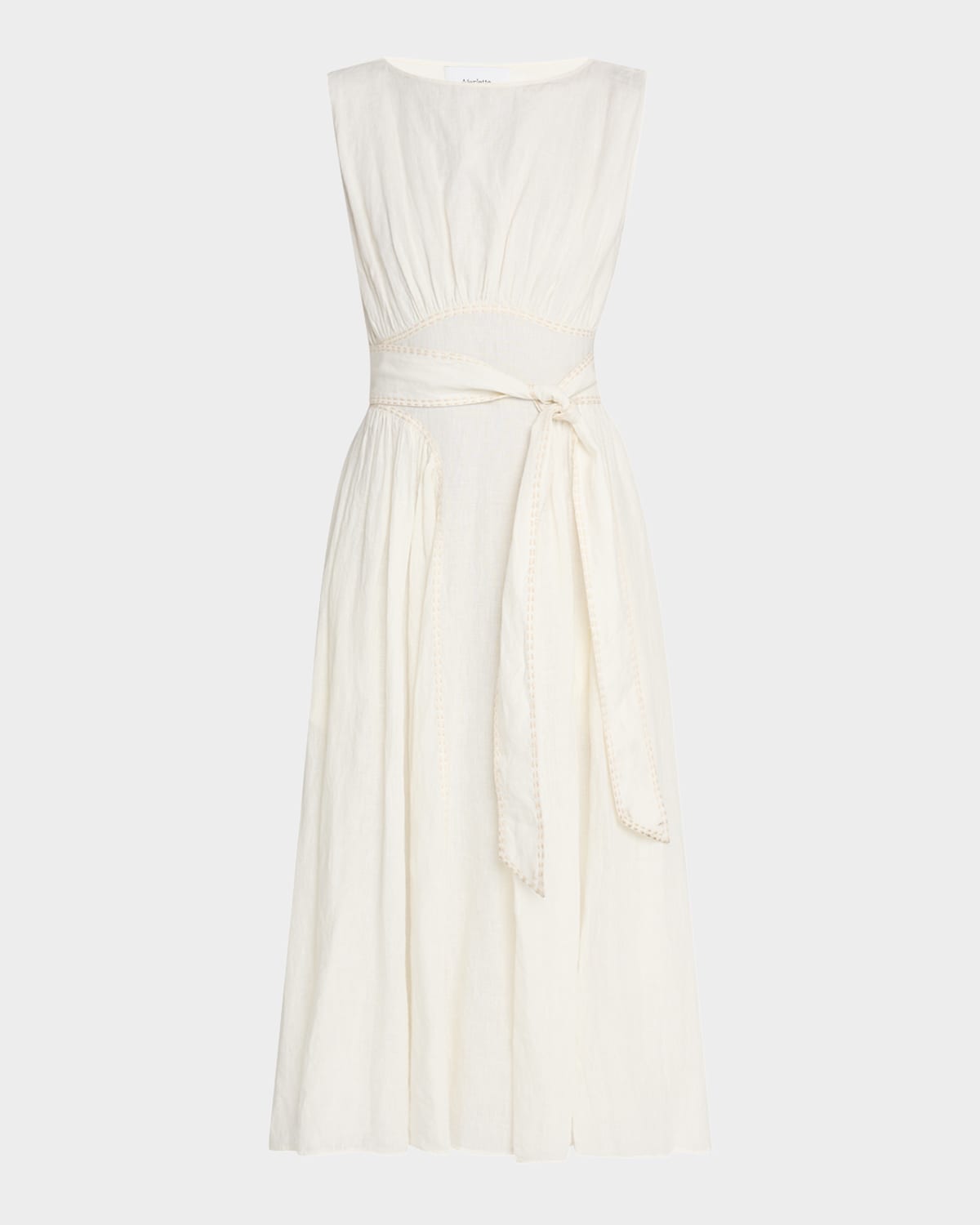 Verena Topstitched Linen Midi Dress