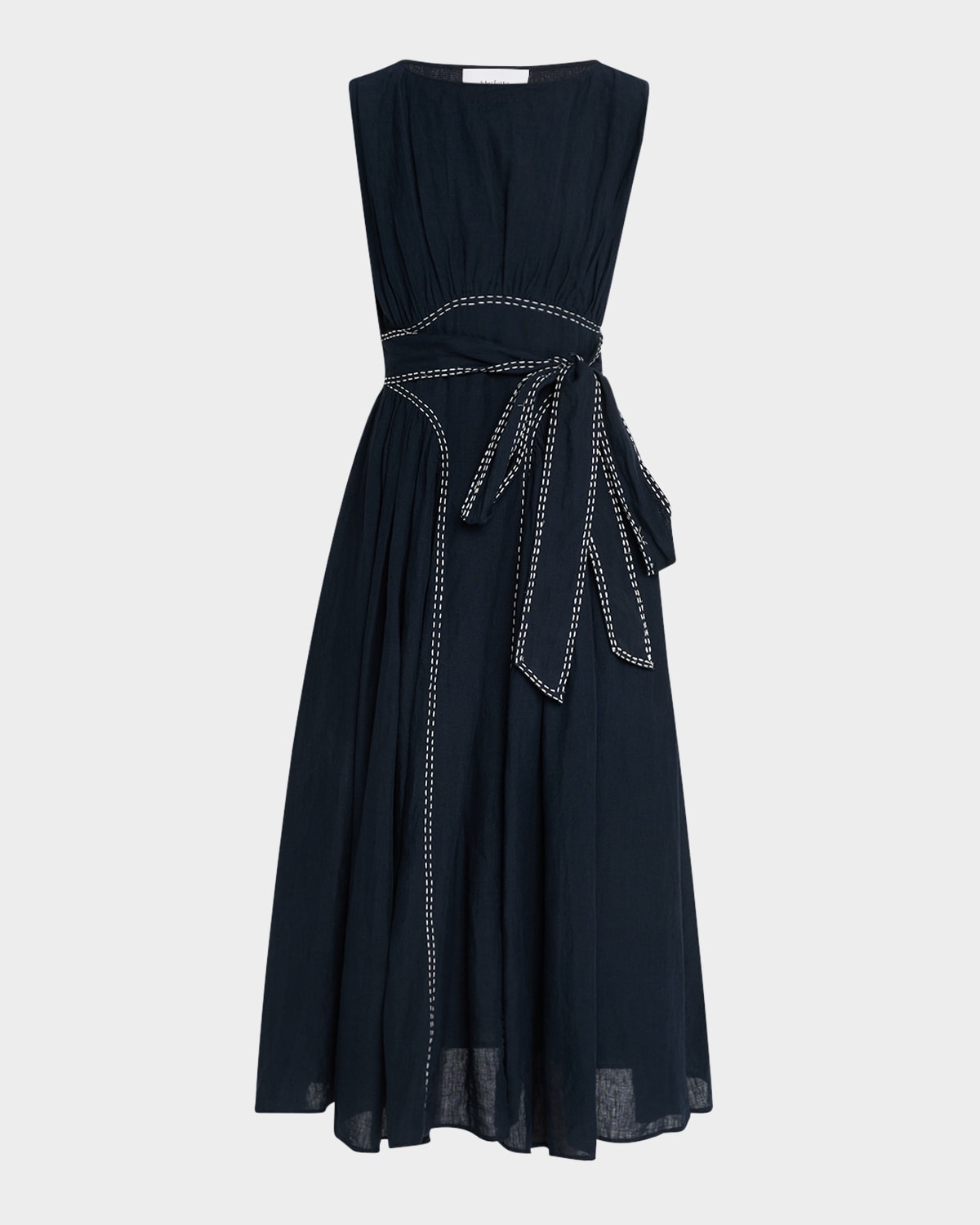 Verena Topstitched Linen Midi Dress