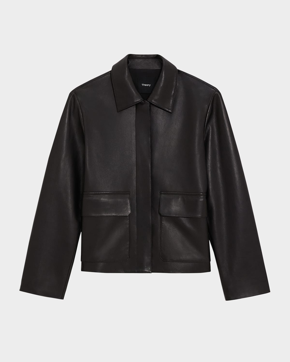 Theory Long Sleeve Leather Jacket In Black