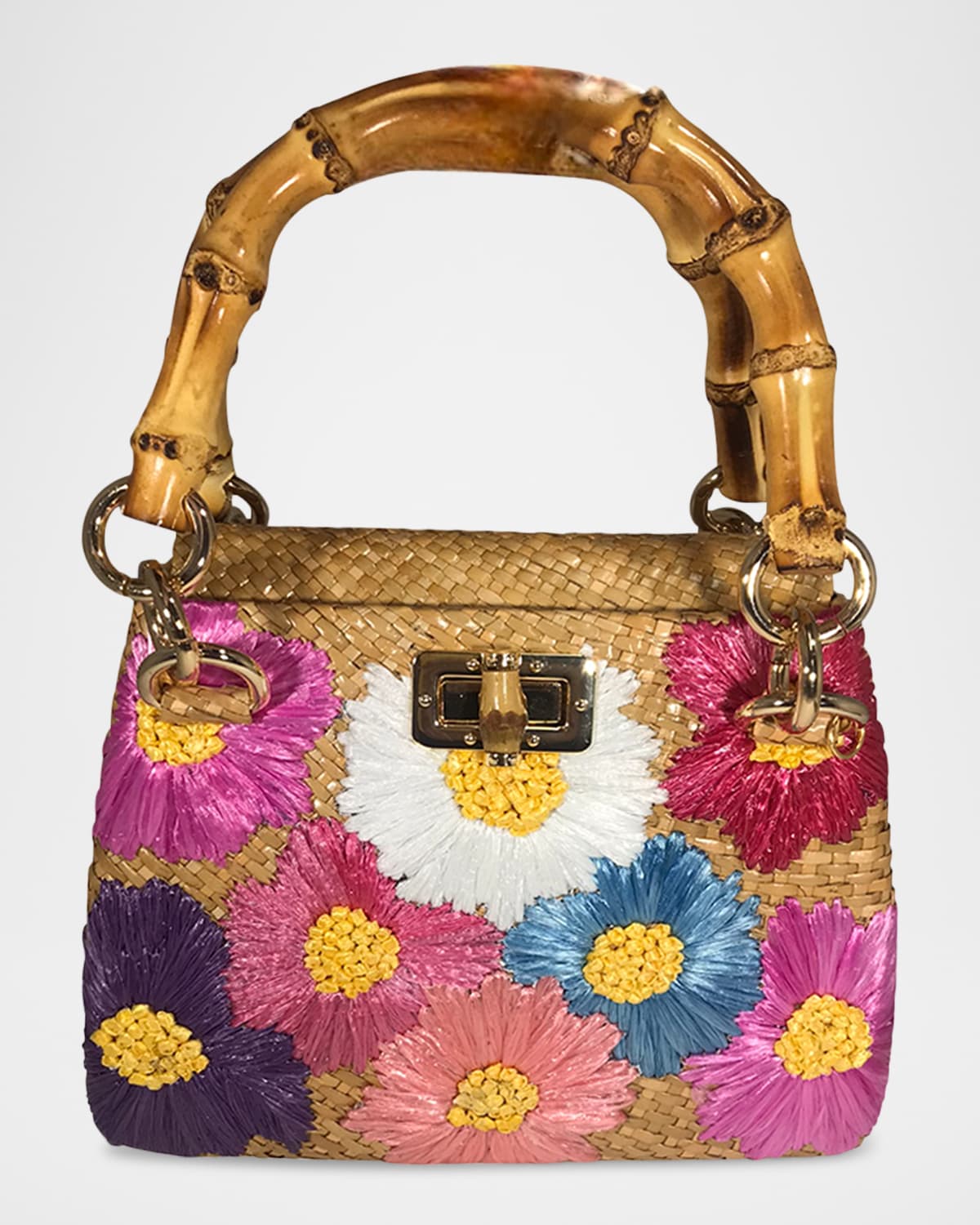 Perla Flowers Straw Top-Handle Bag