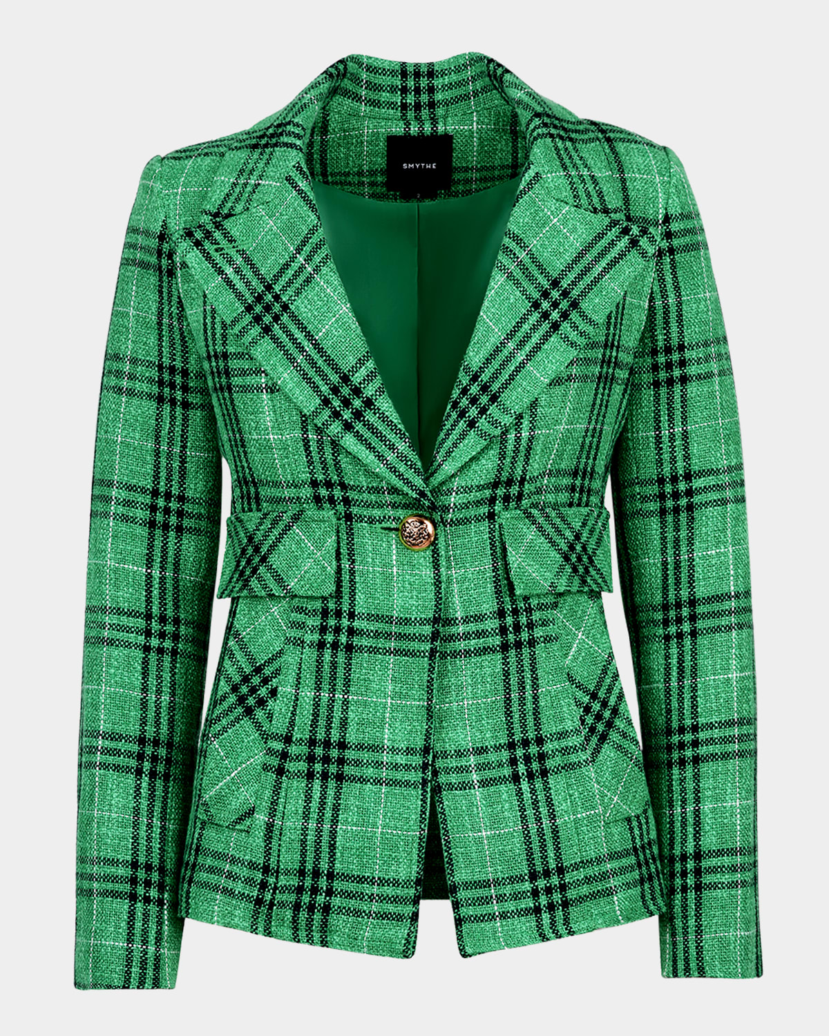 Textured Summer Plaid Cut-Away Blazer