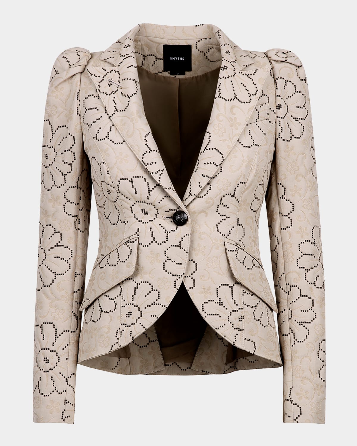 Floral Jacquard Puff-Sleeve Blazer