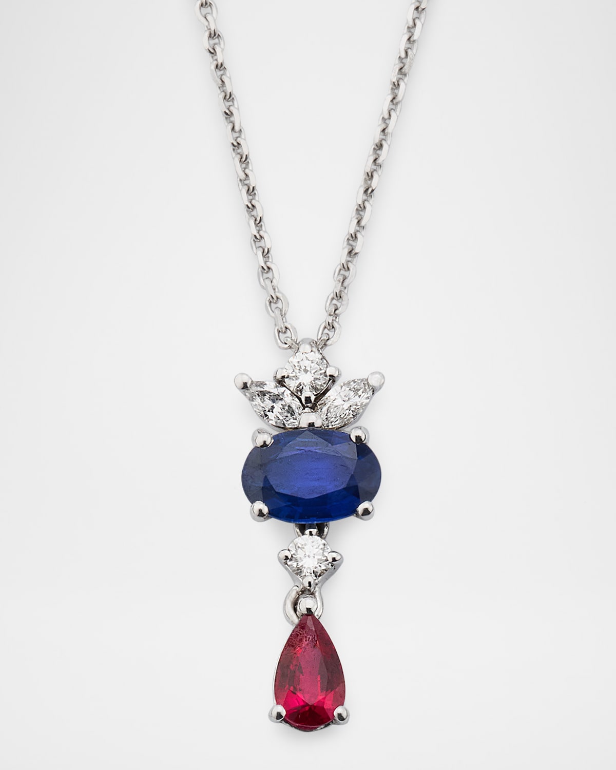 18K White Gold Tricolor Necklace with Diamonds
