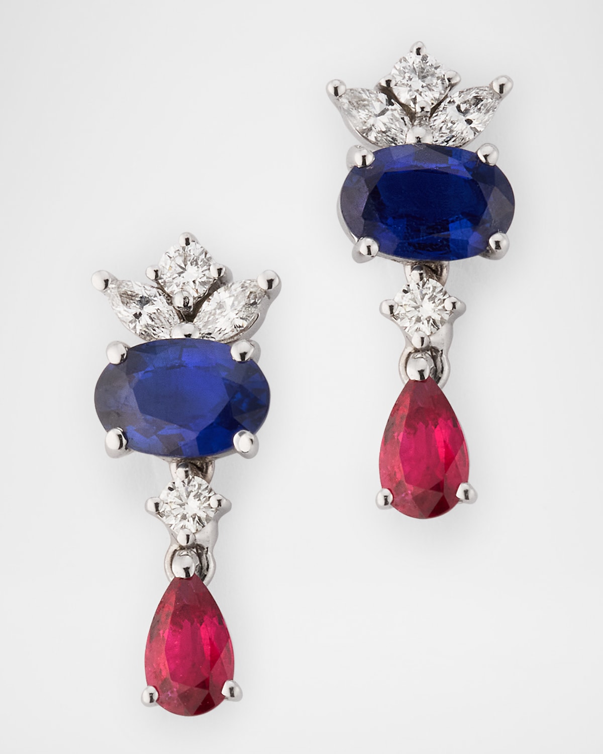 18K White Gold Tricolor Gemstone Earrings