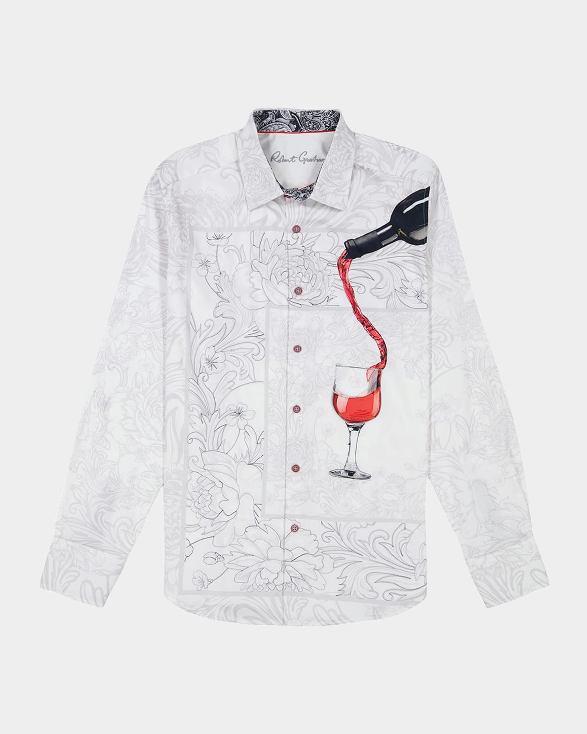 Robert Graham Grenashe Printed Long Sleeve Button Front Shirt In White