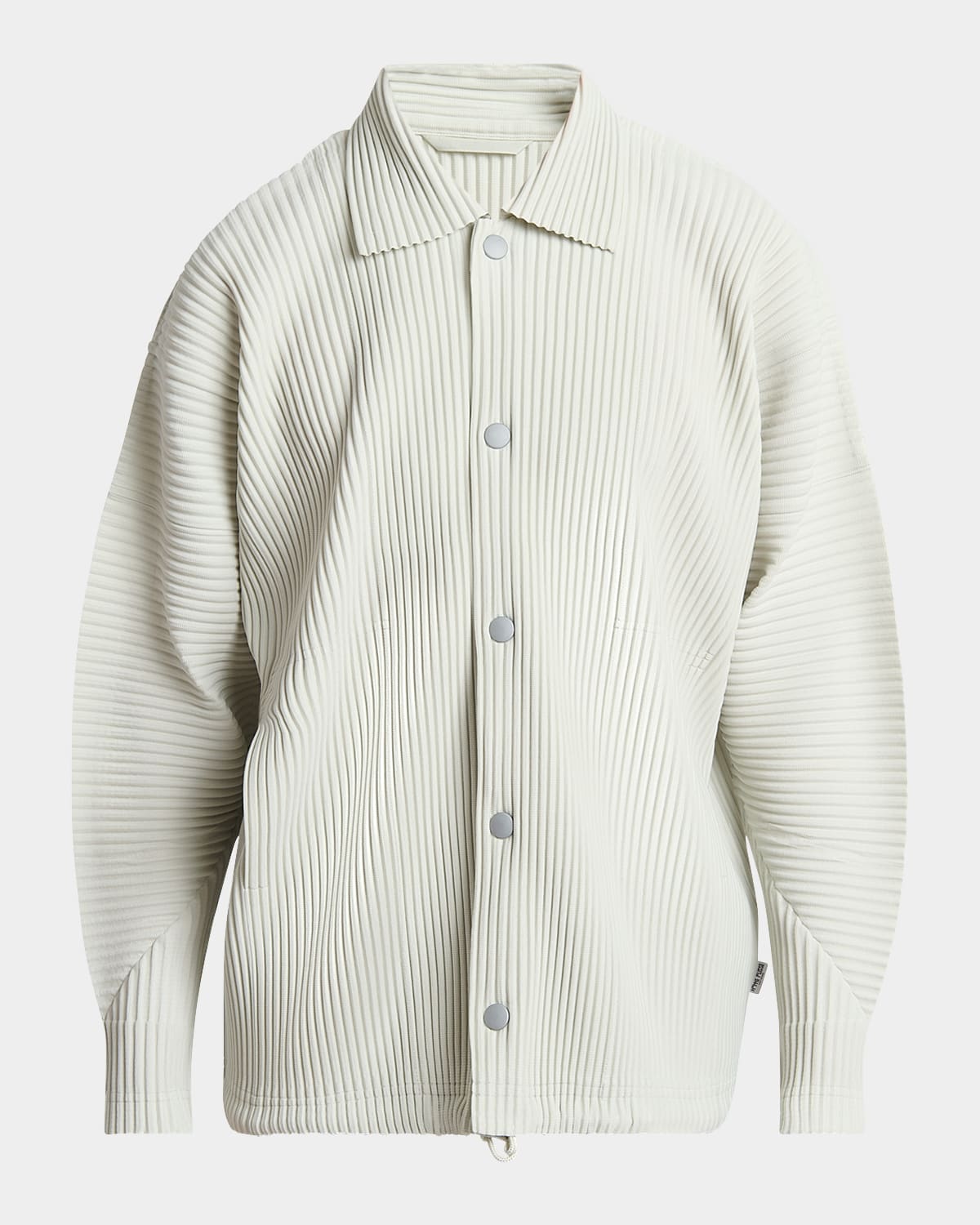 Issey Miyake Ribbed Texture Spread Collar Straight Hem Jacket In Frosty Gray