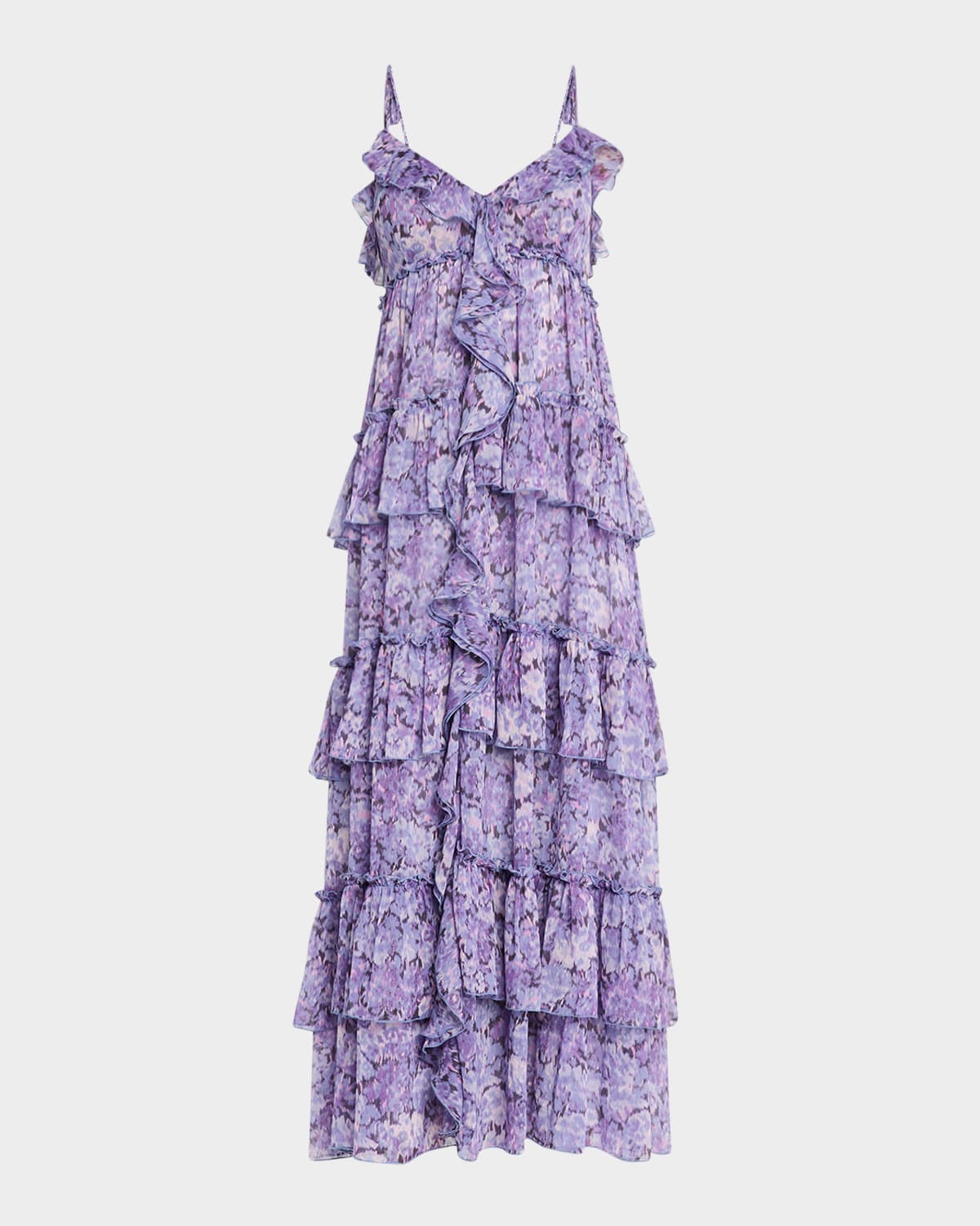 CINQ À SEPT FADRID PAINTED HYDRANGEA RUFFLE MIDI DRESS 