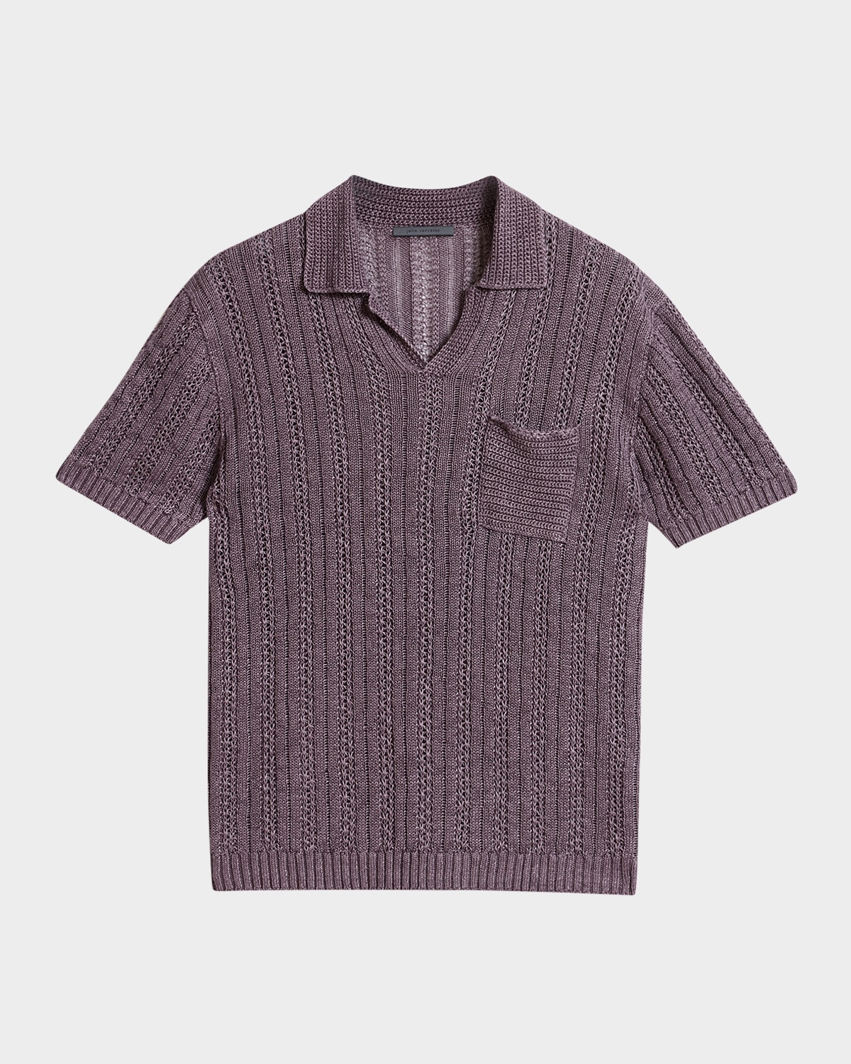 John Varvatos Odin Short Sleeve Textured Linen Johnny Collar Sweater In Plum