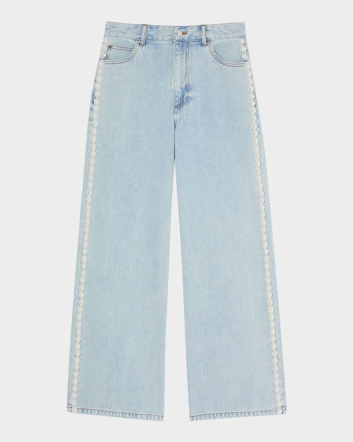 SANDRO MALCOLM FADED FLORAL BEADED JEANS 