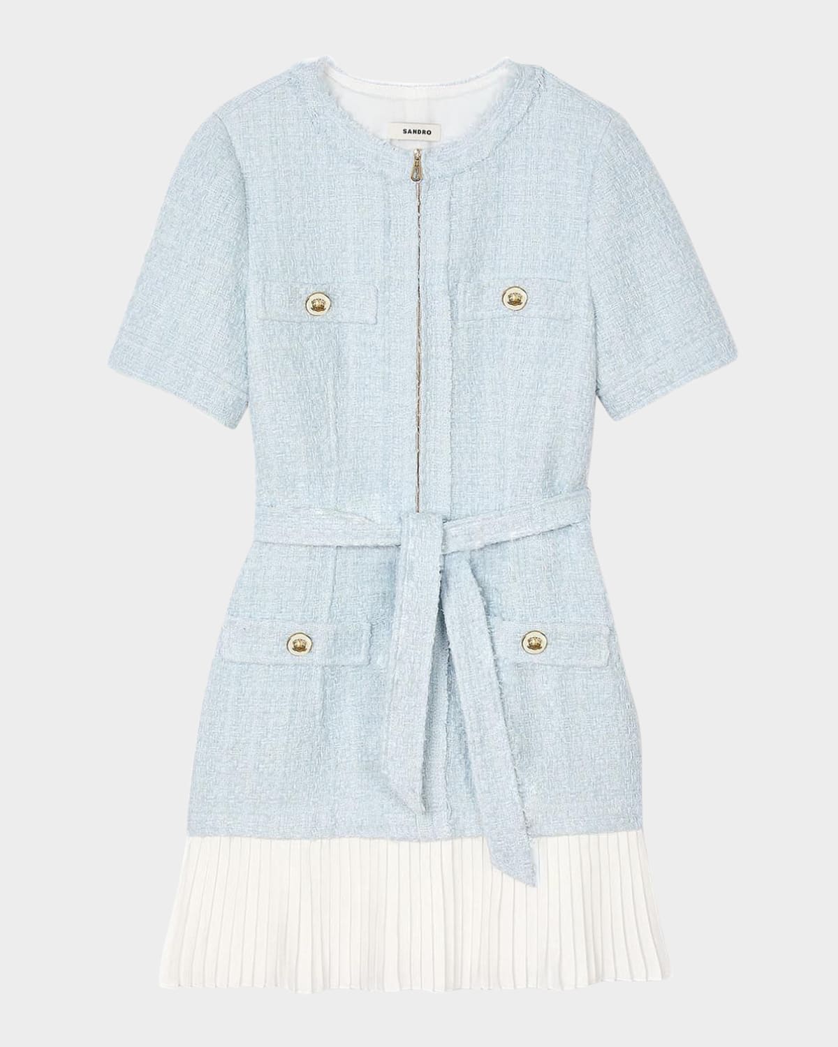 Sandro Short Tweed Dress In Sky Blue
